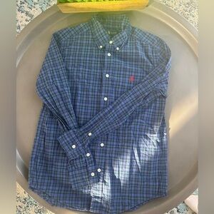 Ralph Lauren Boys Size Large (14/16) Long Sleeve Blue Plaid Button Down